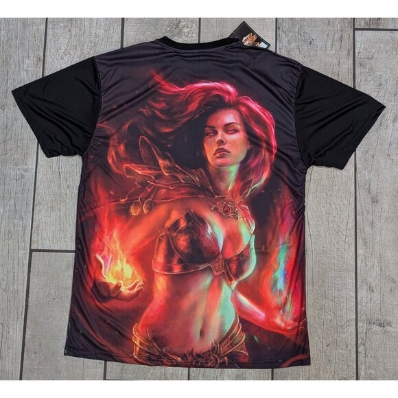 NWT Men's First Class Premium Brand Fire Lady Print Tee 3XL Black Red‎ Gold - Picture 3 of 5
